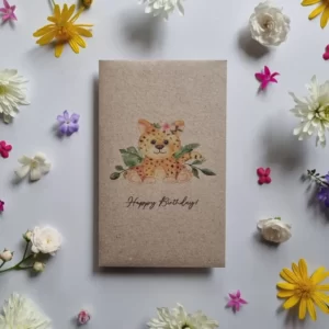 Cheetah on Recycled paper seed packet filled with bee friendly flower seeds