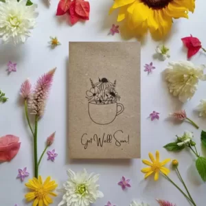 Mug of flowers with get well soon text